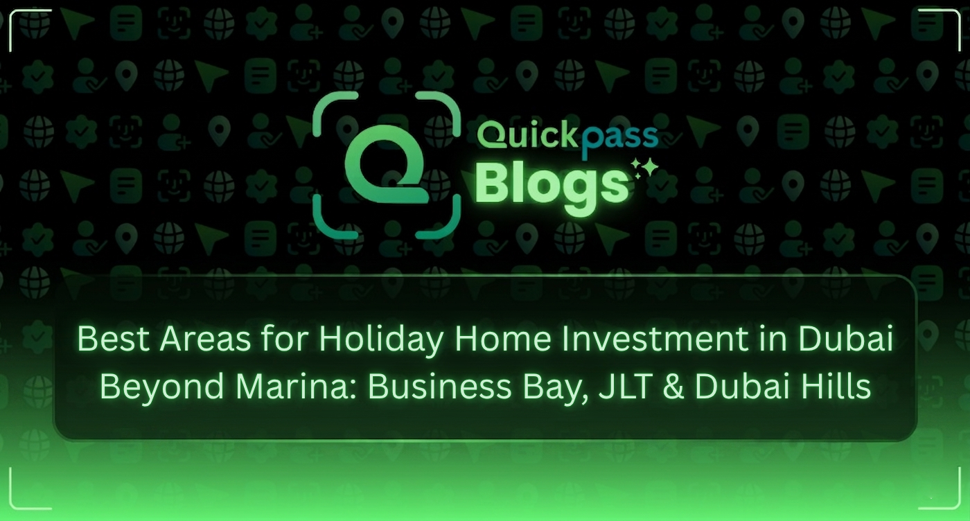 Business Bay Dubai holiday home investment skyline", "Dubai Hills short-term rental investment community
